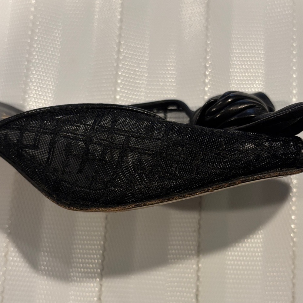 Black Mesh and Leather Bow Detail Heels - Picture 7 of 8
